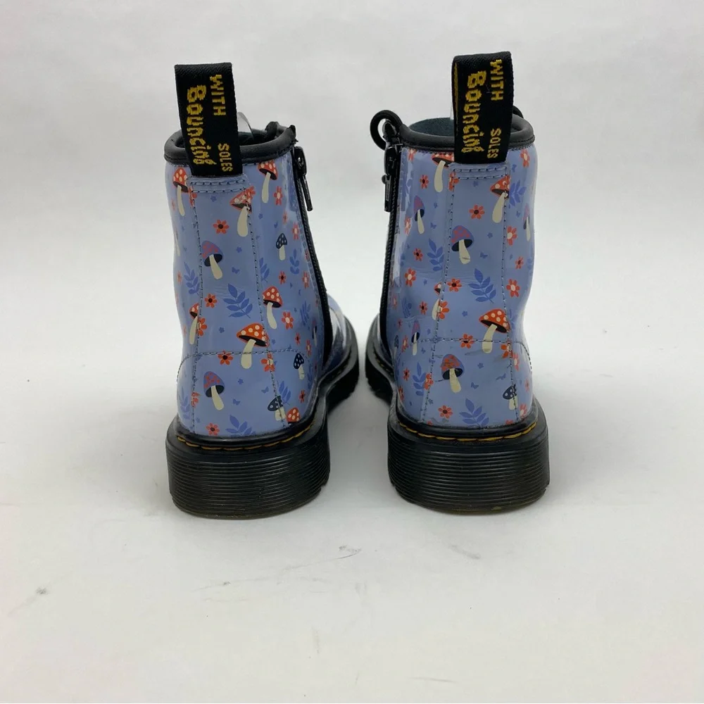 Martens 1460 Junior Patent Woodland boots in Zen Blue